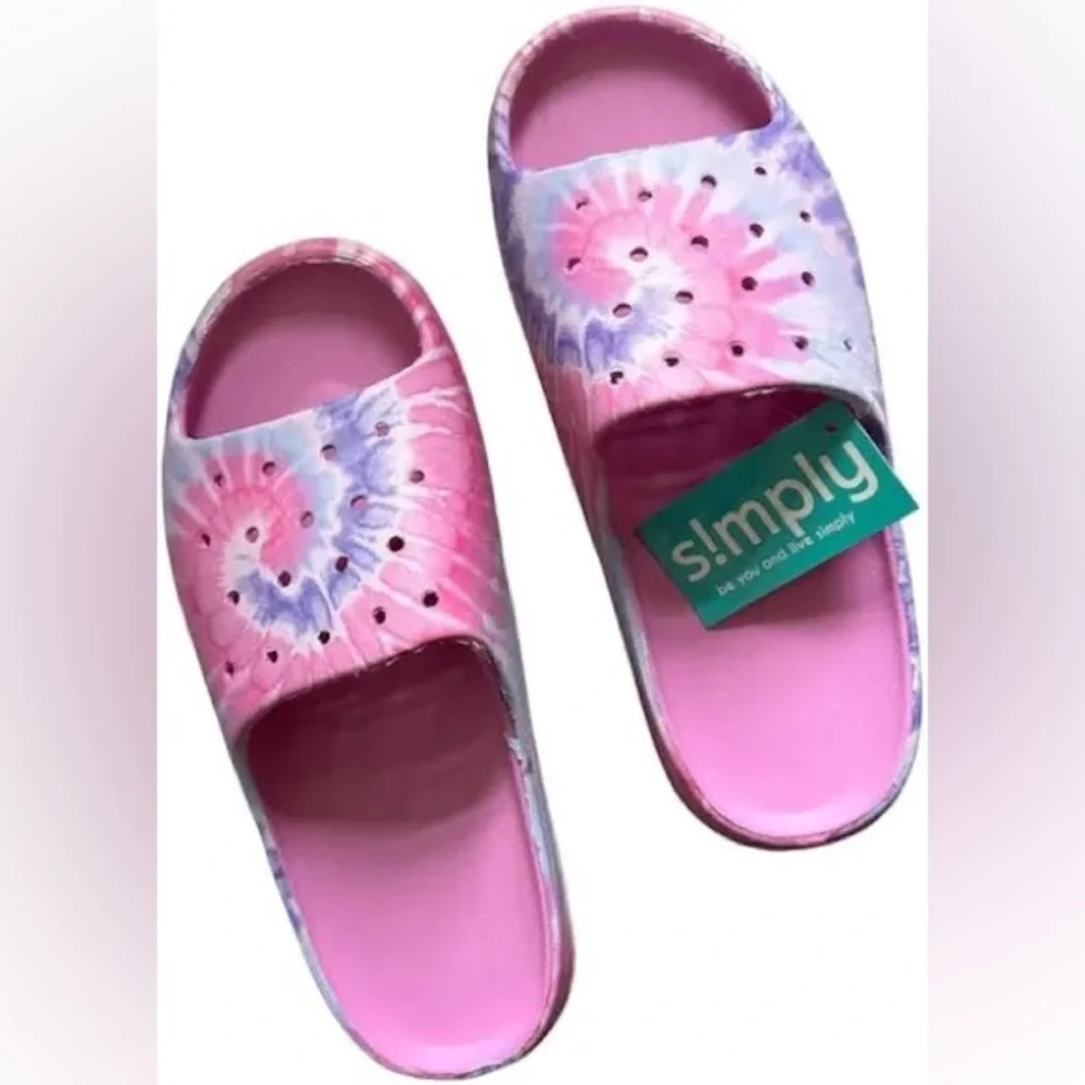 NWT Simply Southern swirl pink & purple tie dye slide shoes unisex